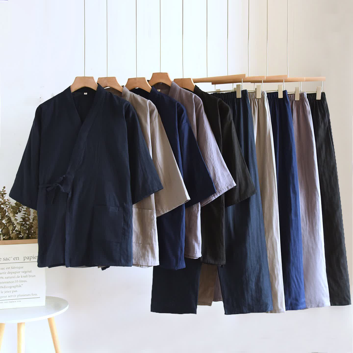 Ownkoti Unisex Solid Cotton Kimono Loungewear Set - image 0