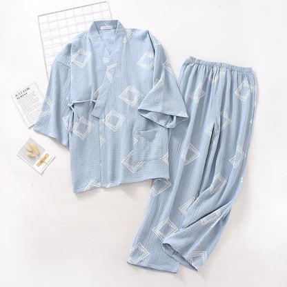 Ownkoti Unisex Diamond Cotton Kimono Loungewear Set - Light Blue - XL - image 11