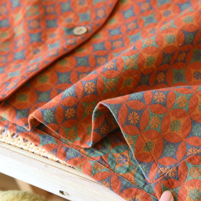 Ownkoti Retro Geometric Pattern Cotton Gauze Loungewear - image 5