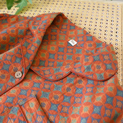 Ownkoti Retro Geometric Pattern Cotton Gauze Loungewear - image 1