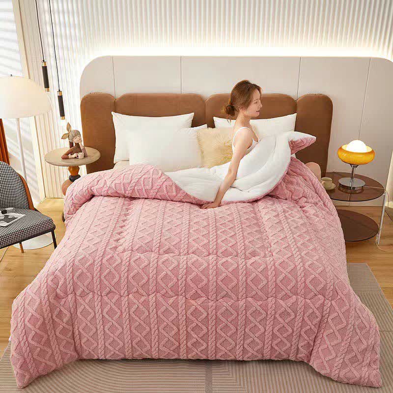 Ownkoti Jacquard Solid Color Comfy Fluffy Blanket - Pink - King - image 29