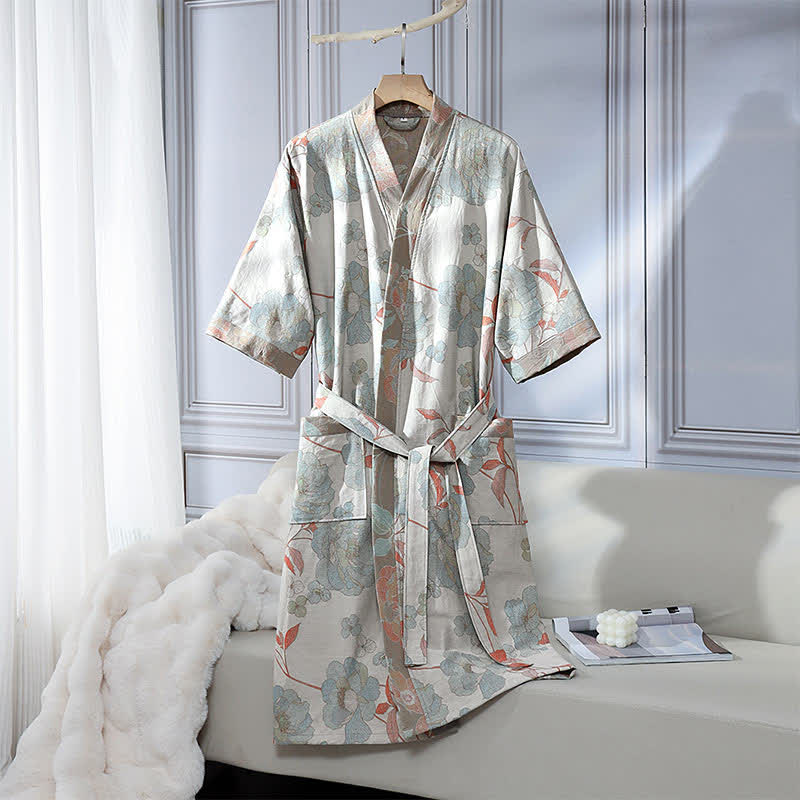 Ownkoti Unisex Blue Peony Cotton Gauze Bathrobe - XL - image 0