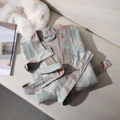 Ownkoti Unisex Blue Peony Cotton Gauze Bathrobe - image 2