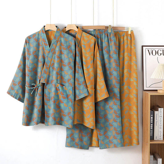 Ownkoti Ginkgo Leaf Cotton Kimono Loungewear Set - image 0