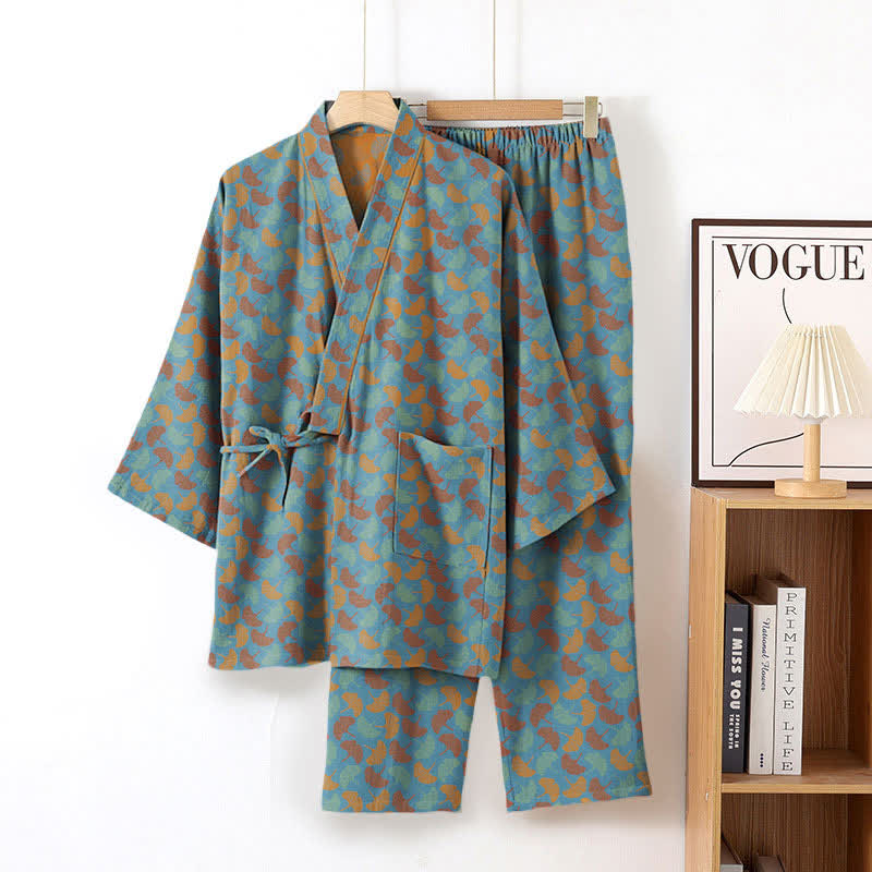 Ownkoti Ginkgo Leaf Cotton Kimono Loungewear Set - image 13