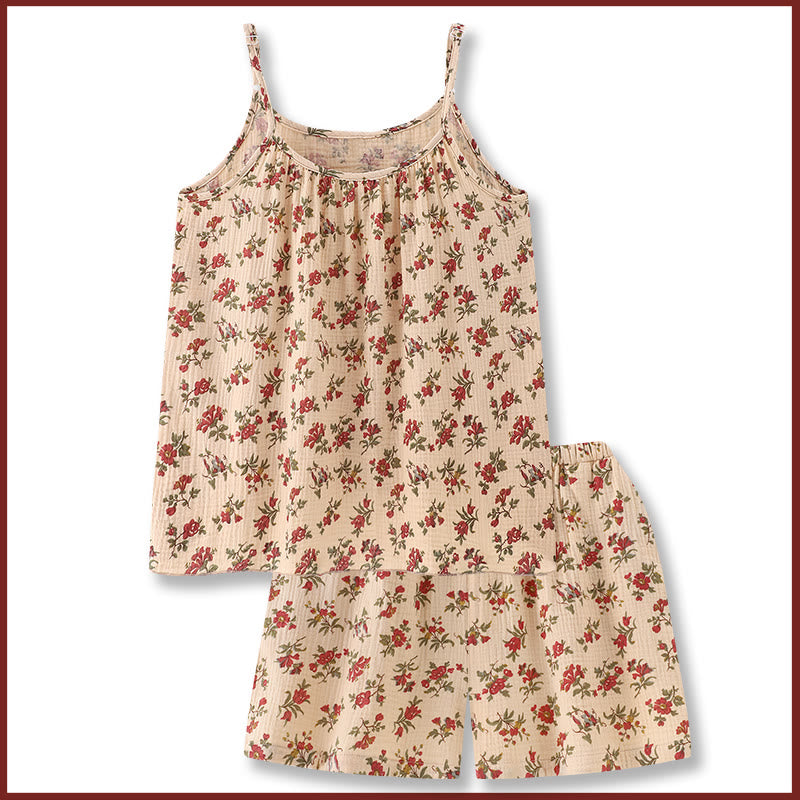 Red Floral Cotton Gauze Cami Pajamas - image 1