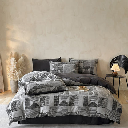 Ownkoti Geometric Brushed Cotton Bedding Set(4PCS) - Gray - King - image 13