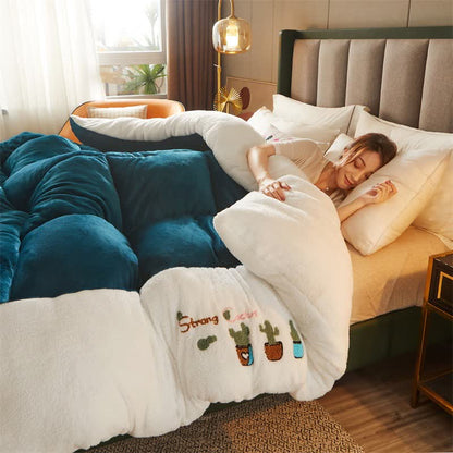 Ownkoti Checkered Quilted Cactus Embroidered Blanket - image 1