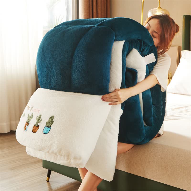 Ownkoti Checkered Quilted Cactus Embroidered Blanket - image 2