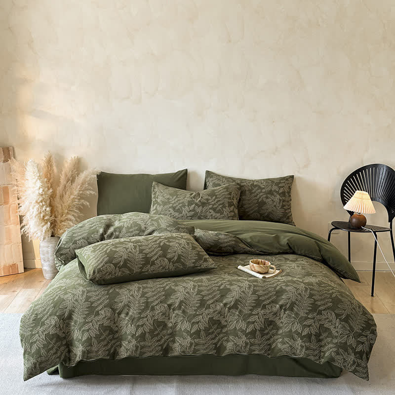 Ownkoti Brushed Cotton Botanical Duvet Cover Set(4PCS) - Green - Queen - image 1