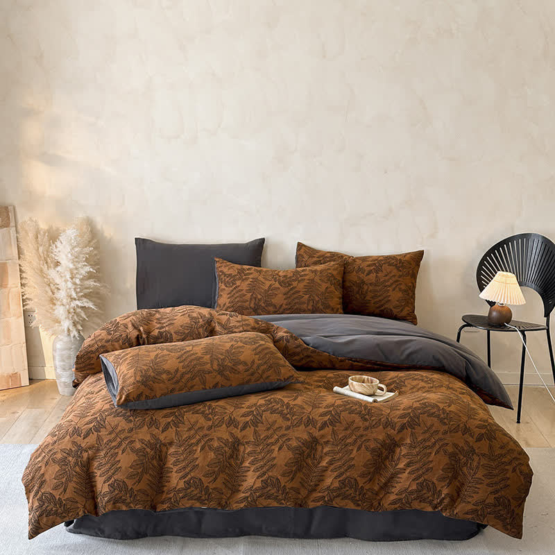 Ownkoti Brushed Cotton Botanical Duvet Cover Set(4PCS) - Caramel - Queen - image 7