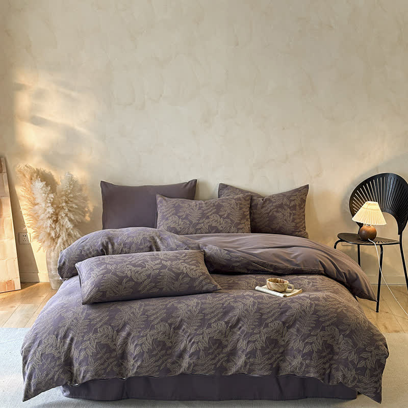 Ownkoti Brushed Cotton Botanical Duvet Cover Set(4PCS) - Dark Purple - Queen - image 14
