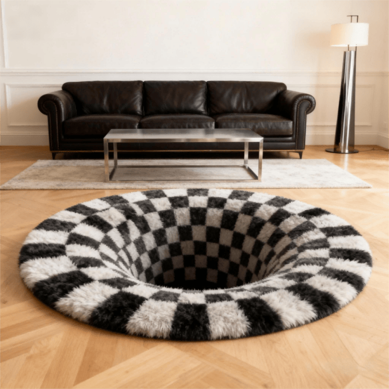 Ownkoti Black Hole 3D Checkered Rug - image 8