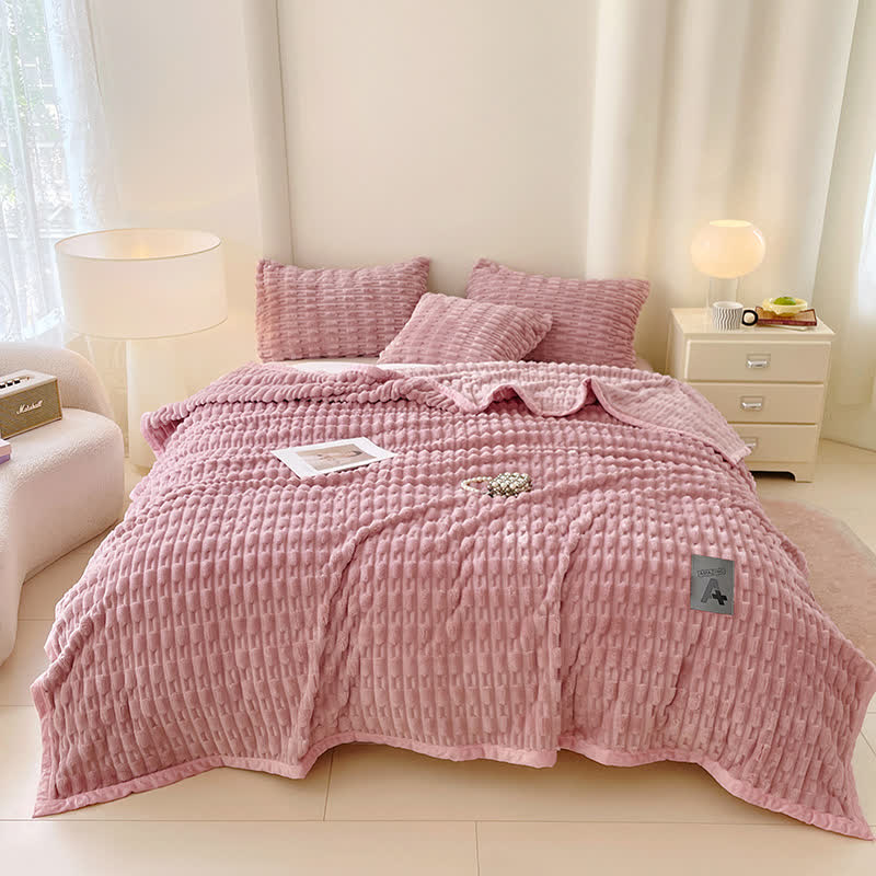 Ownkoti Minimalist Solid Textured Fleece Throw Blanket - Pink - Queen - image 0
