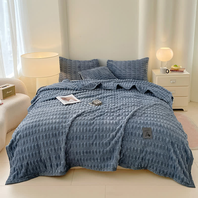 Ownkoti Minimalist Solid Textured Fleece Throw Blanket - Dark Blue - Queen - image 10