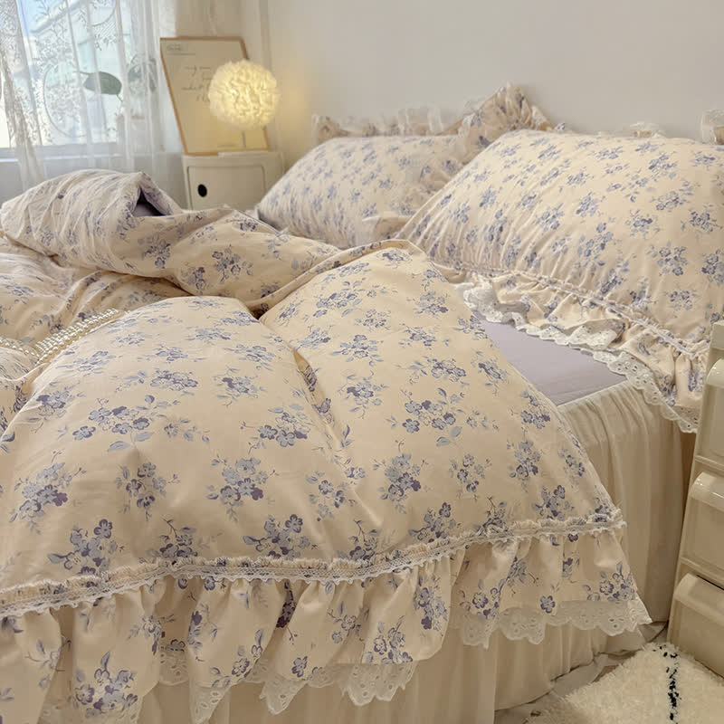 Ownkoti Elegant Leaf Floral Cotton Lace Bedding Set - Purple - Queen - image 1