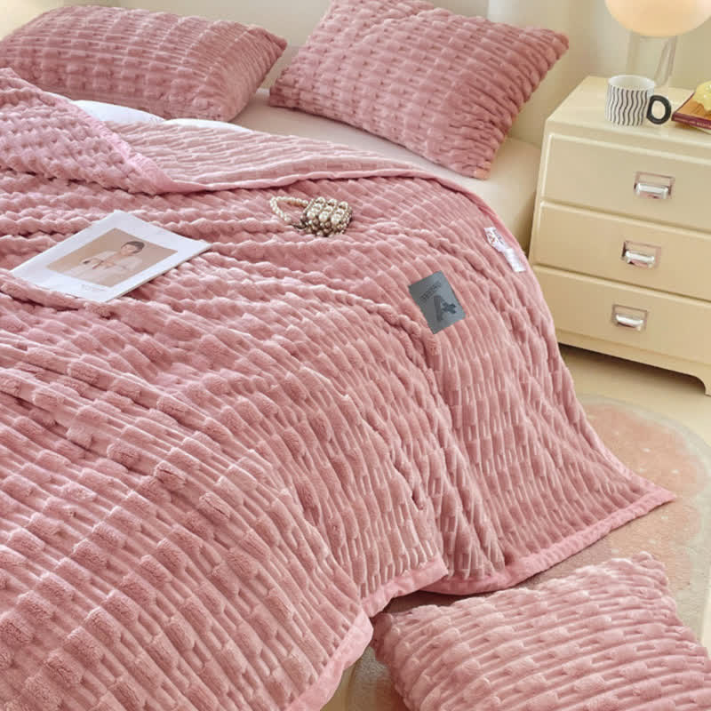 Ownkoti Minimalist Solid Textured Fleece Throw Blanket - image 3