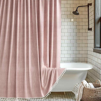 Solid Color Minimalist Tassel Shower Curtain - Pink - 72"W x 78"L - image 1