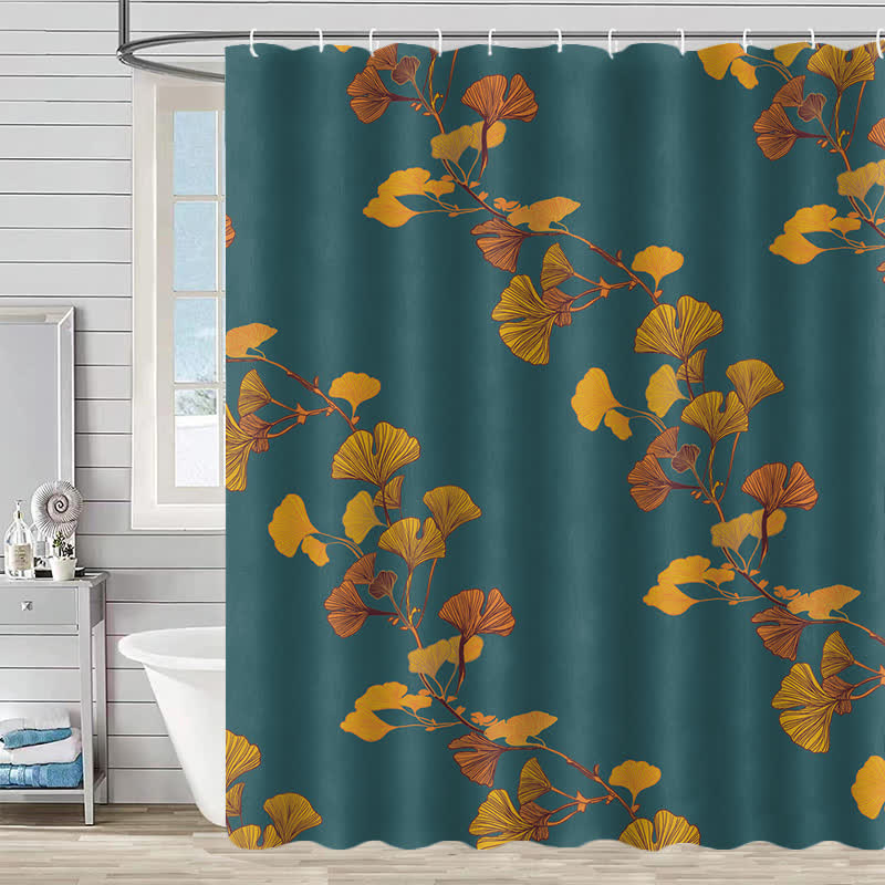 Ginkgo Leaf Print Shower Curtain - Green & Yellow - 90"W x 71"L - image 12