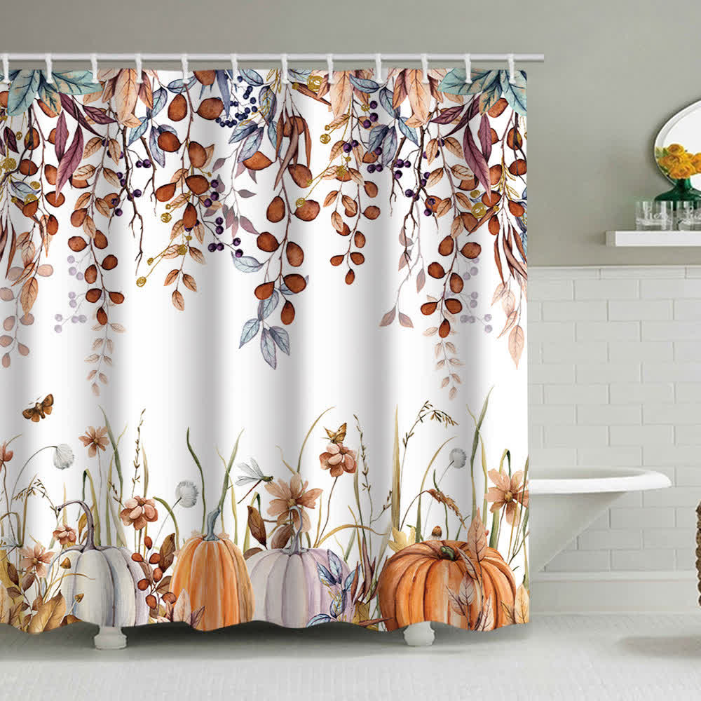 Pumpkin Harvest Print Shower Curtain - B - 71"W x 79"L - image 5