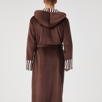 Unisex Striped Collared Hooded Plush Robe - image 6