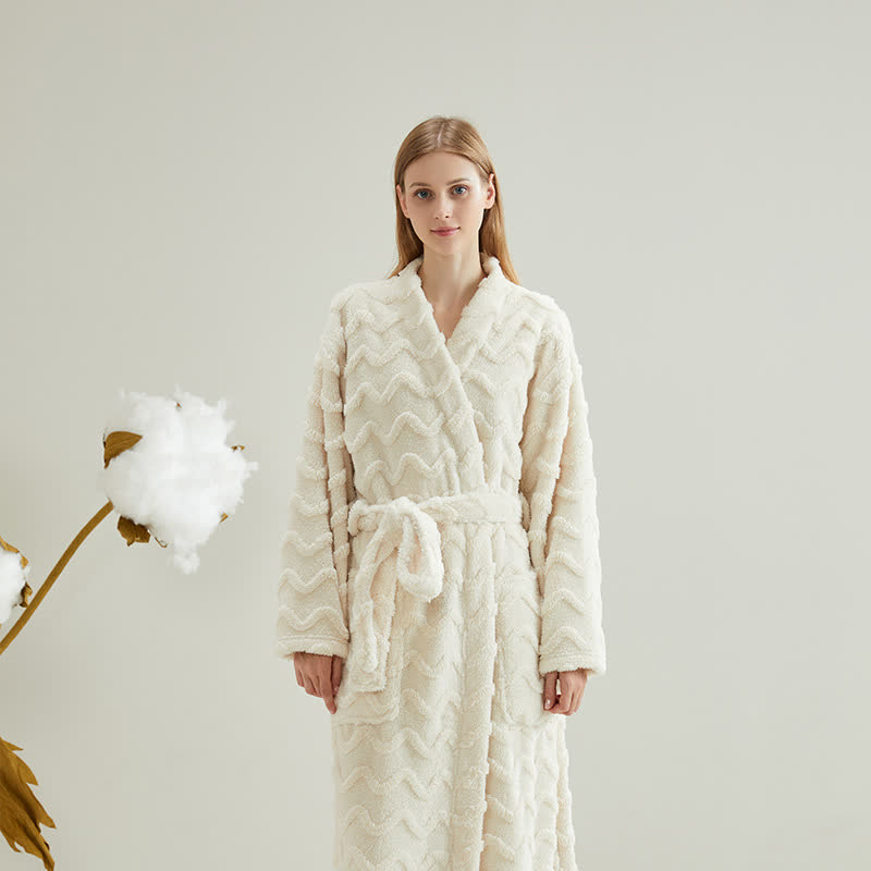 Unisex Wavy Textured Plush Robe - Beige - Men:XXL - image 5