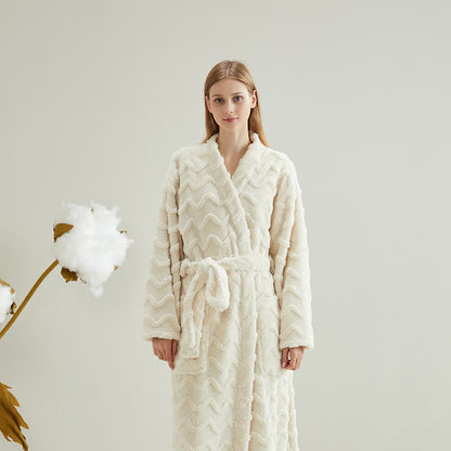 Unisex Wavy Textured Plush Robe - Beige - Men:XXL - image 5