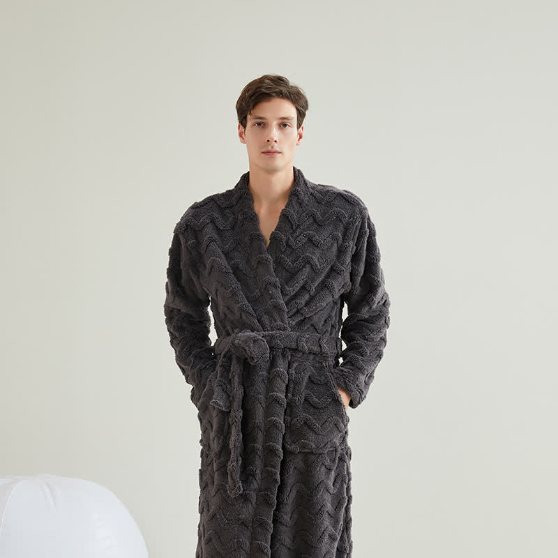 Unisex Wavy Textured Plush Robe - Dark Gray - Men:XXL - image 8