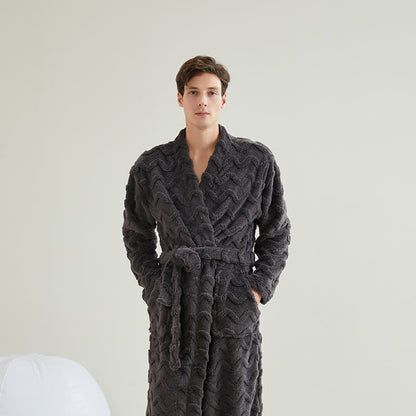Unisex Wavy Textured Plush Robe - Dark Gray - Men:XXL - image 8