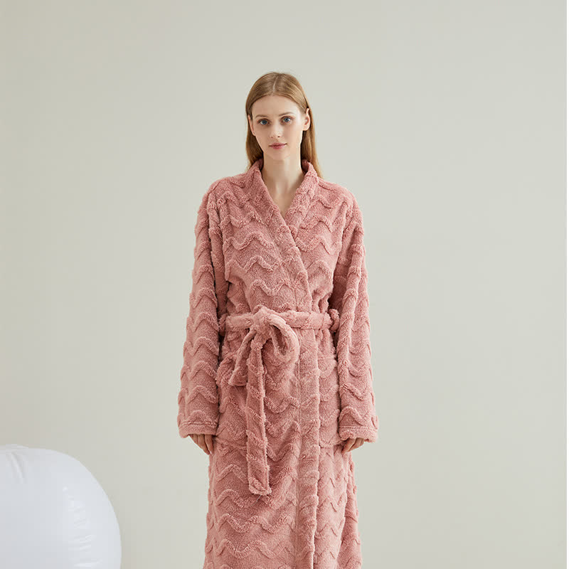 Unisex Wavy Textured Plush Robe - Pink - Women:XL - image 3
