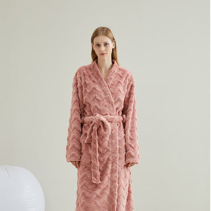 Unisex Wavy Textured Plush Robe - Pink - Women:XL - image 3