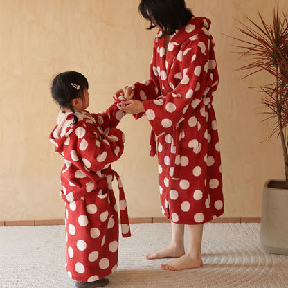 Matching Family Polka Dot Hooded Cotton Robe - Red - Adult L - image 2