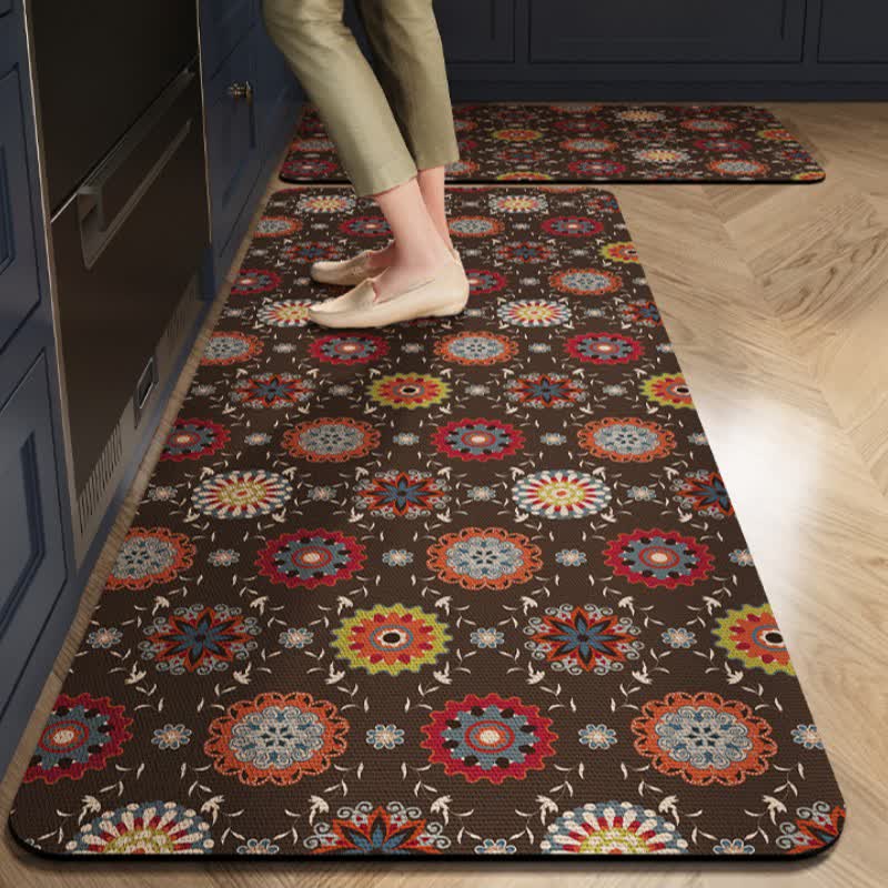 Retro Circle Floral Kitchen Rug - 23" x 35"+23" x 79" - image 0