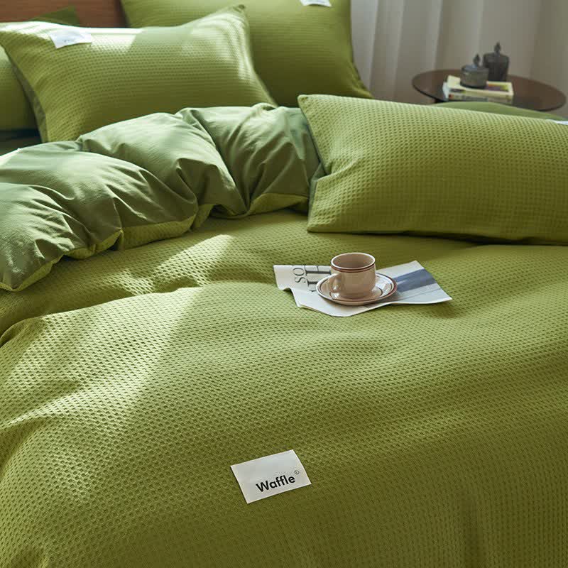 Solid Waffle Weave Cotton Bedding Set - image 3