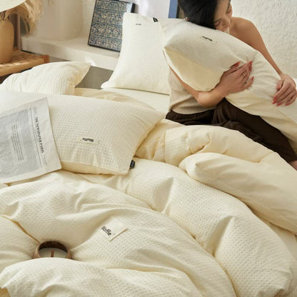 Solid Waffle Weave Cotton Bedding Set - Beige - King - image 17
