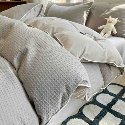 Minimalist Waffle Cotton Bedding Set - Light Gray - King - image 14