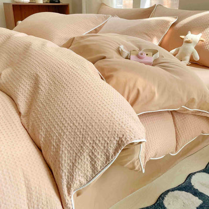 Minimalist Waffle Cotton Bedding Set - Khaki - King - image 12