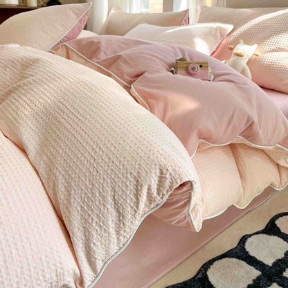 Minimalist Waffle Cotton Bedding Set - Light Pink - King - image 10