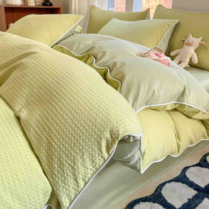 Minimalist Waffle Cotton Bedding Set - Light Green - King - image 9