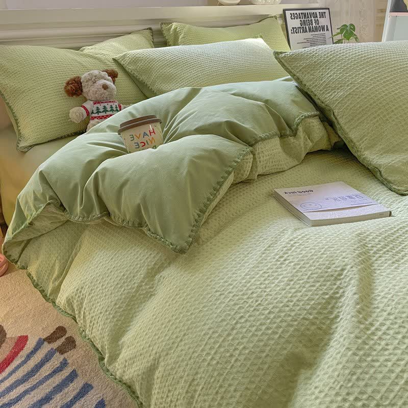 Waffle Textured Pure Cotton Bedding - Light Green - King - image 0