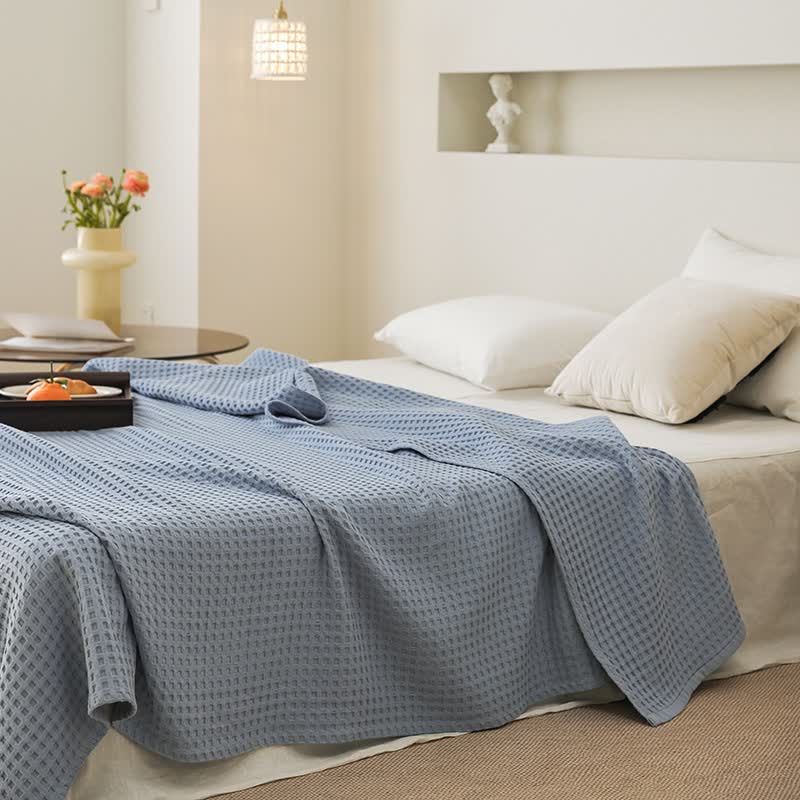 Solid Waffle Cotton Gauze Blanket - Light Blue - 79"W x 90"L - image 13