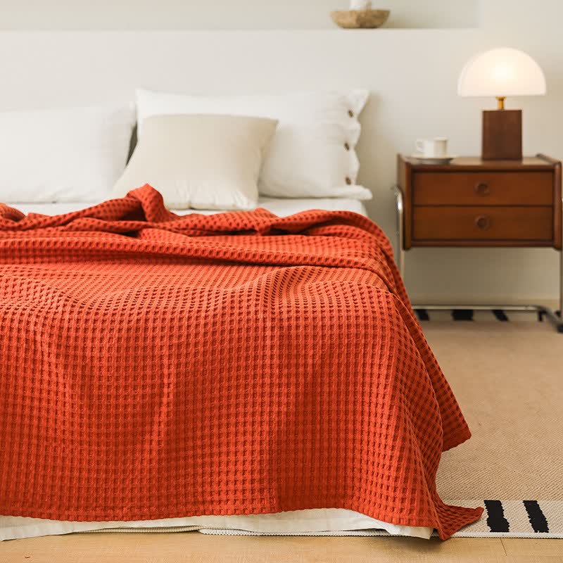 Solid Waffle Cotton Gauze Blanket - Orange - 79"W x 90"L - image 3