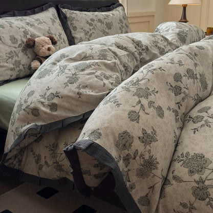 Vintage Floral Ruffled Cotton Bedding Set - King - image 0