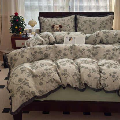Vintage Floral Ruffled Cotton Bedding Set - image 3