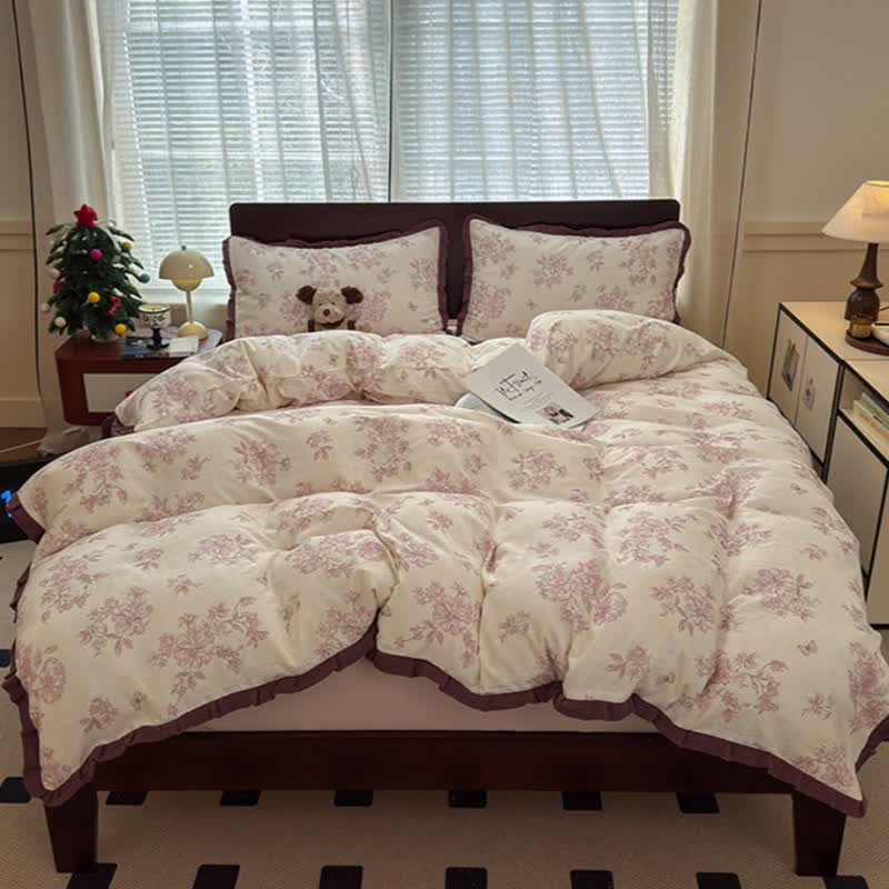 Elegant Floral Ruffled Cotton Bedding Set - image 1