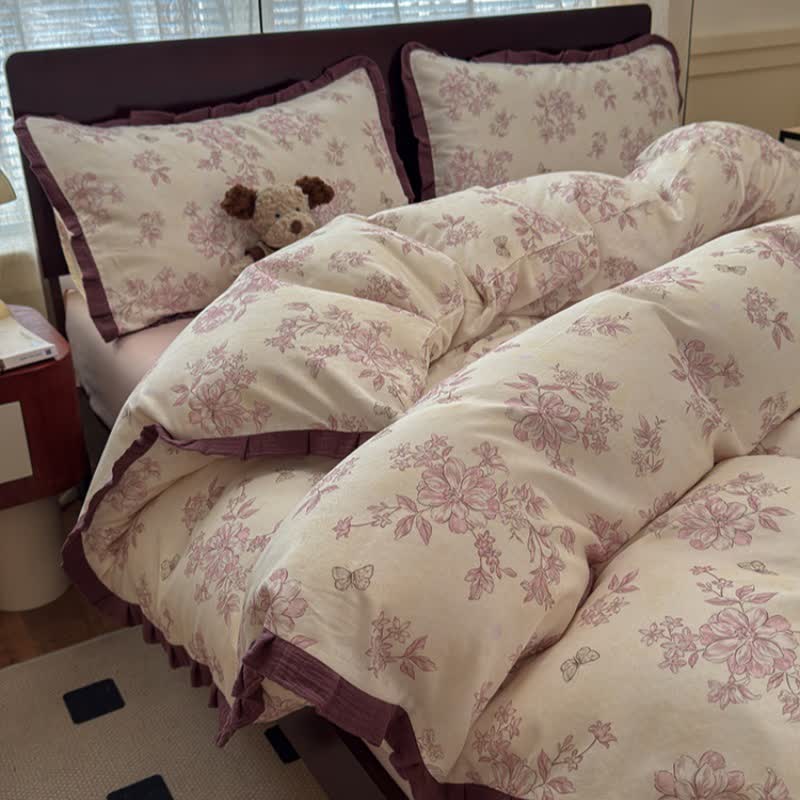 Elegant Floral Ruffled Cotton Bedding Set - image 3