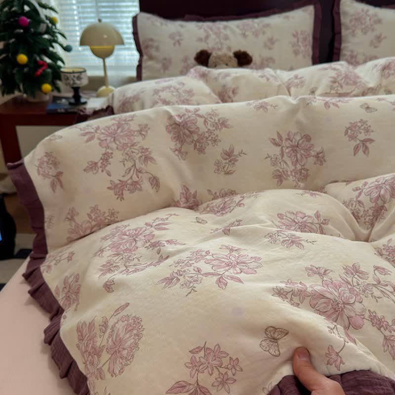 Elegant Floral Ruffled Cotton Bedding Set - image 7