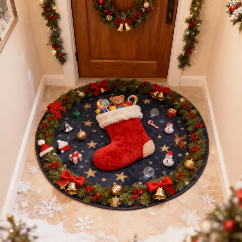 Christmas-themed Stockings 3D Effect Rug - image 1