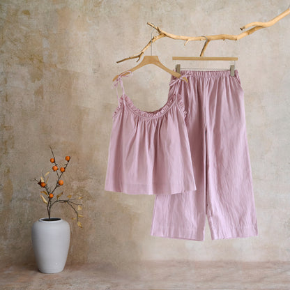 Solid Color Ruffle Cotton Camisole Pajamas - image 17