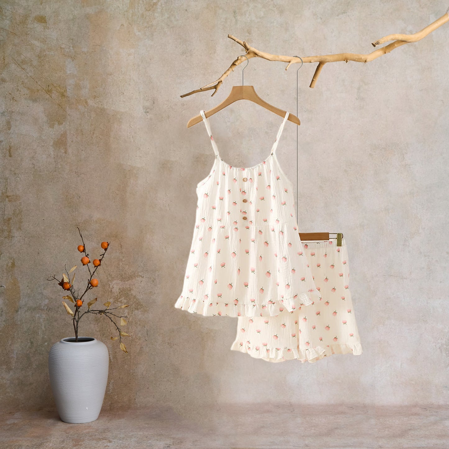 Kapok Flower Cotton Gauze Ruffle Pajamas - image 10